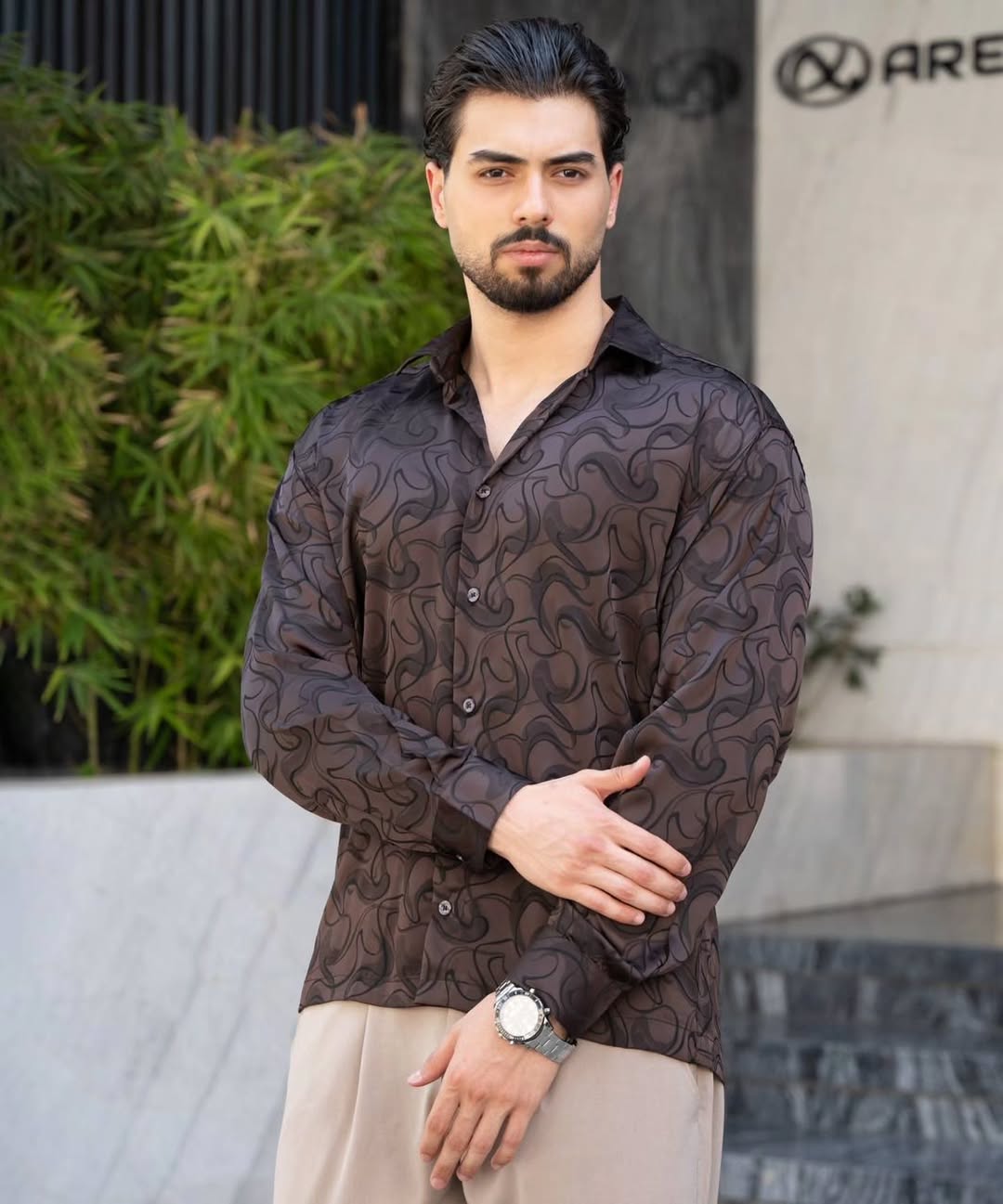 پیراهن ساتن طرح‌دار مردانه