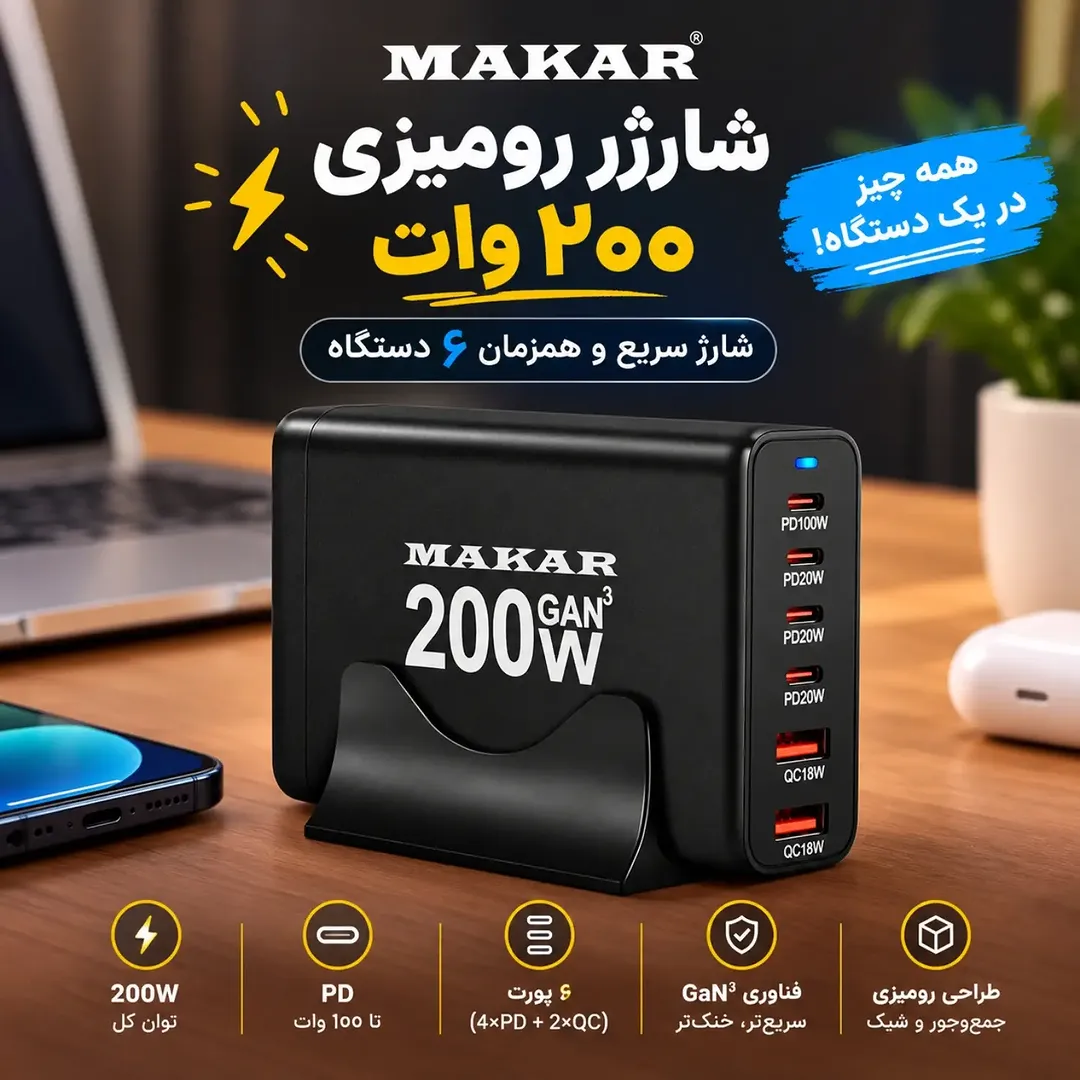 شارژر رومیزی 200W GaN3