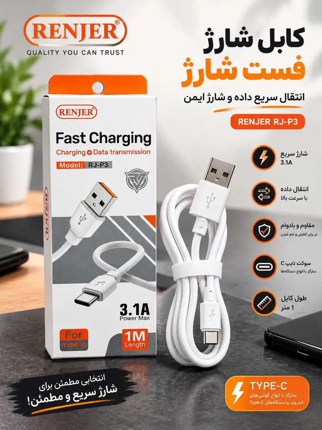 کابل شارژ RENJER RJ-P3