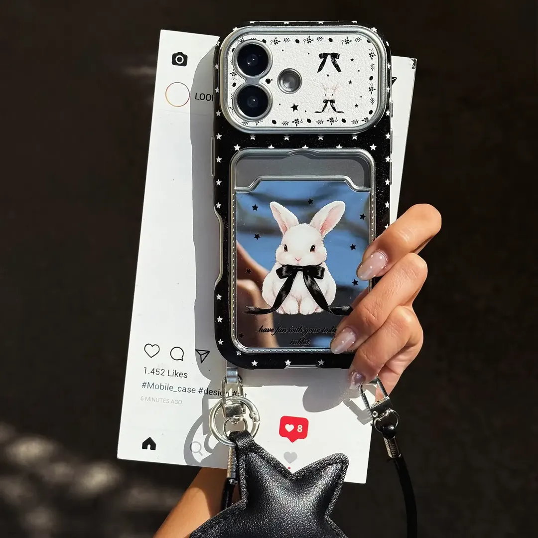 Classicard Rabbit مشكي كاور آیفون با آویز و چارم ستاره‌ای
